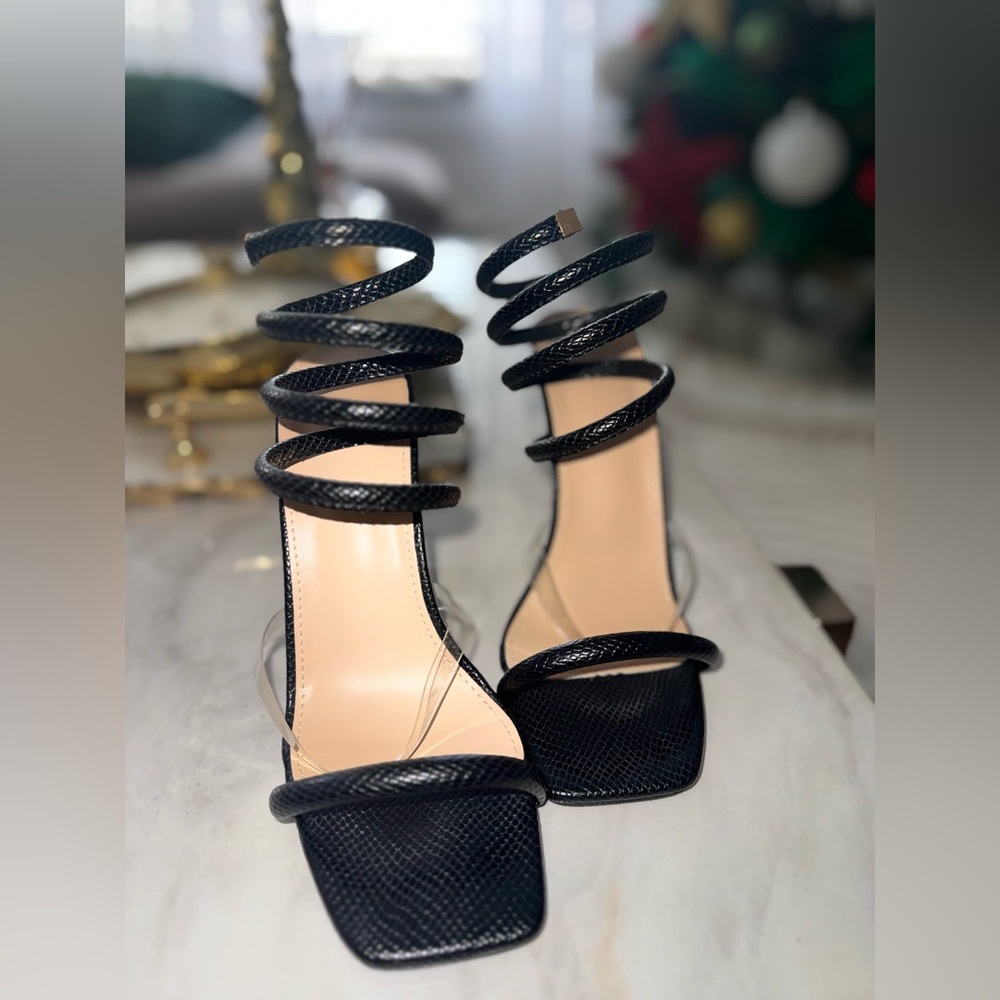 Elegant Black Spiral Strap Heels
